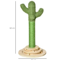 Griffoir chat design cactus - jouets intégrés - bois de pin sisal vert
