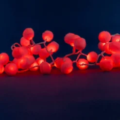 Guirlande led rouge 5 m avec boules de coton, lumière fixe et timer