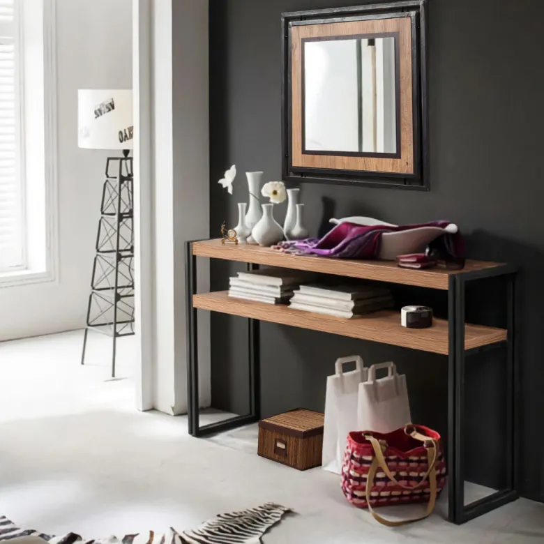 Hanko console style industriel - bois et noir - 140 cm