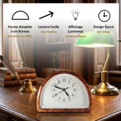 Horloge lumineuse à poser effet bois en forme de demi-cercle bouton soft touch