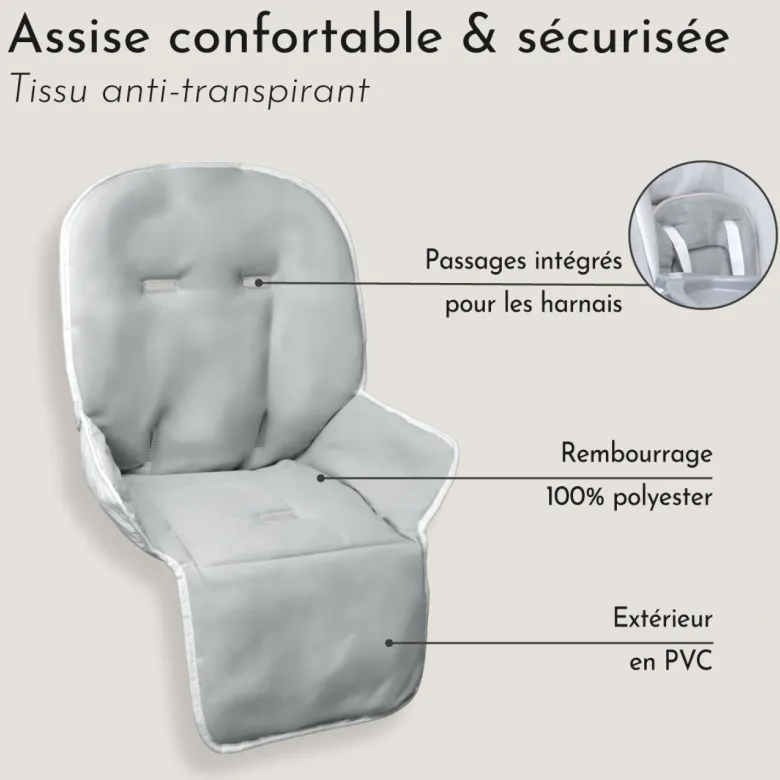 Housse d'assise grise - chaise haute