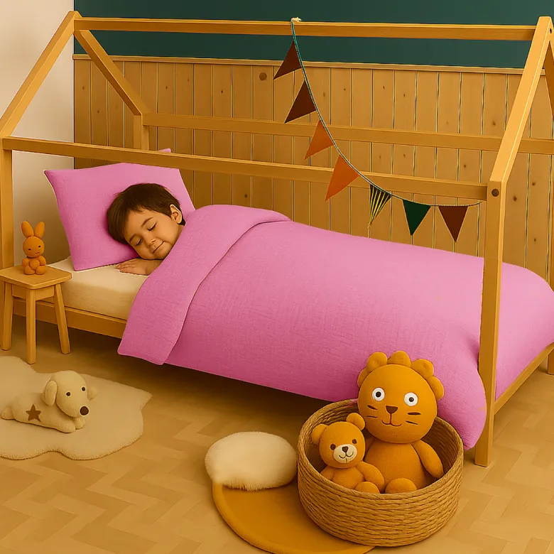 Housse de couette en coton bio rose