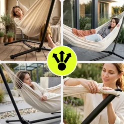 Hypermotion support hamac acier noir 295x100x96 cm charge 110 kg jardin