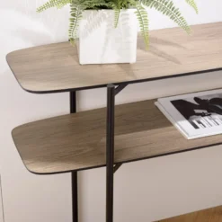 Julia - console double plateau marron 120x33cm bois pieds métal noir