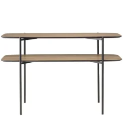 Julia - console double plateau marron 120x33cm bois pieds métal noir