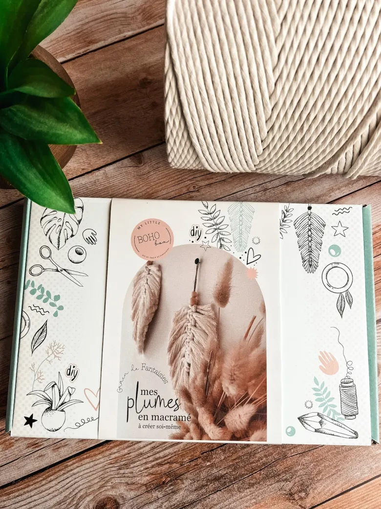 Kit diy plumes macramé ecru - créez votre déco murale bohème