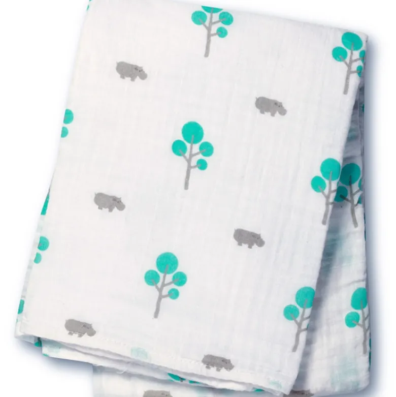 Lange mousseline - aqua hippo