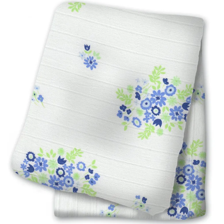 Lange mousseline - bouquet bleu vintage