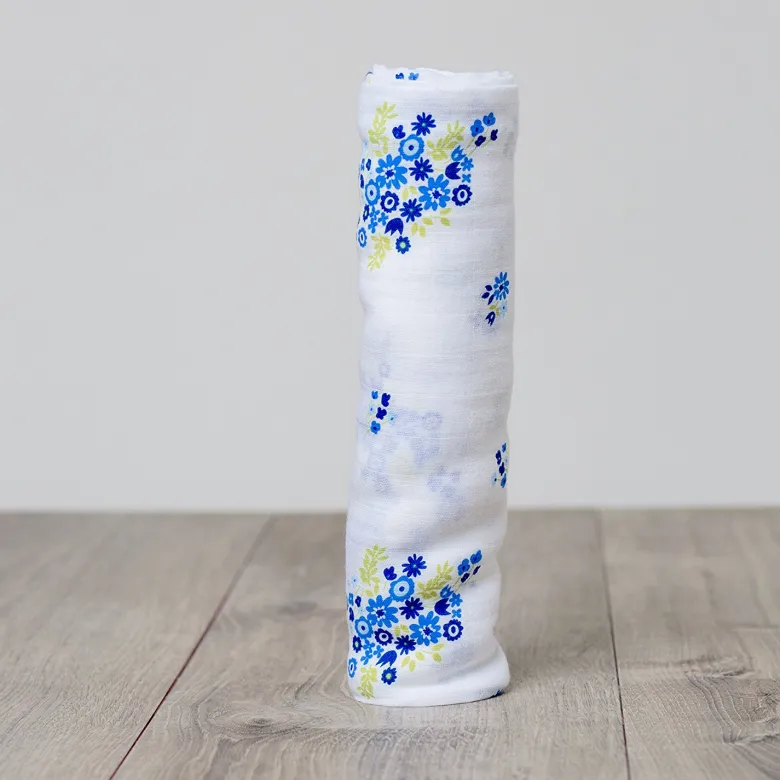 Lange mousseline - bouquet bleu vintage