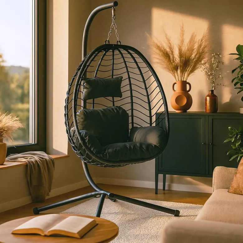 Lima fauteuil suspendu en résine effet rotin noir