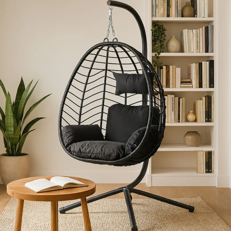 Lima fauteuil suspendu en résine effet rotin noir