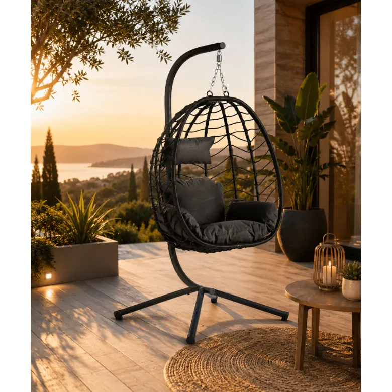 Lima fauteuil suspendu en résine effet rotin noir