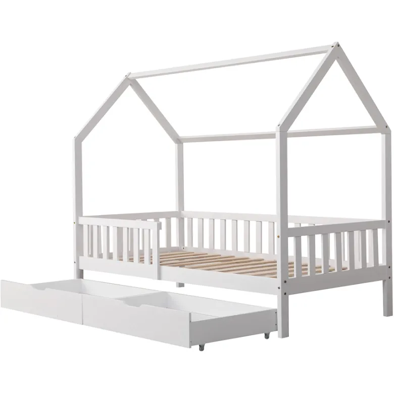Lit cabane pour enfant 190x90cm blanc avec tiroirs marceau