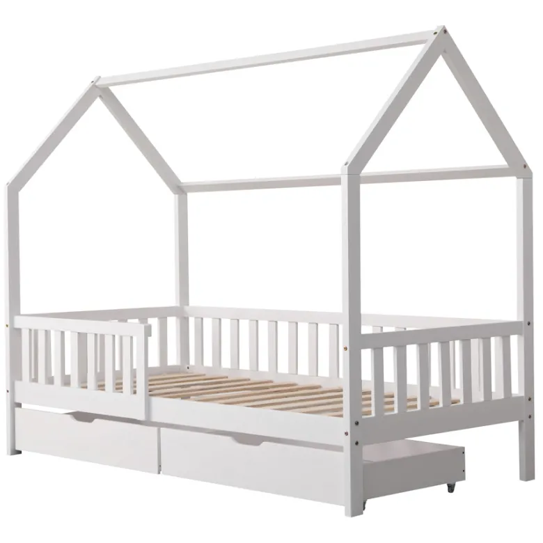Lit cabane pour enfant 190x90cm blanc avec tiroirs marceau