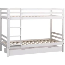 Lits superposés pour enfants 190x90cm blanc avec tiroirs ambre