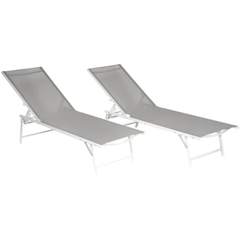 Lot de 2 bains de soleil pliants sicilia en textilène gris