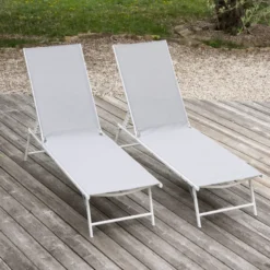 Lot de 2 bains de soleil pliants sicilia en textilène gris