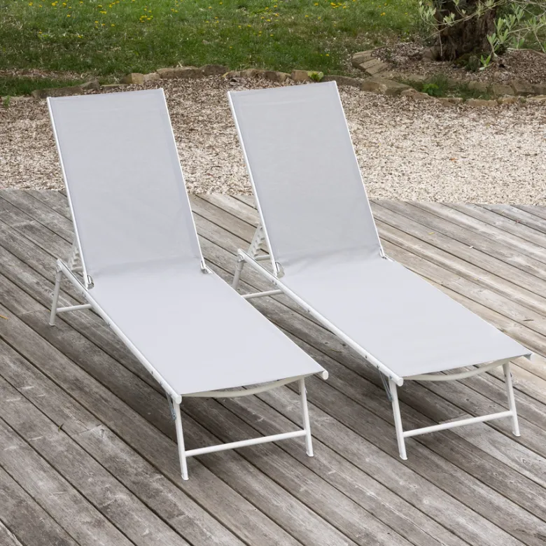 Lot de 2 bains de soleil pliants sicilia en textilène gris