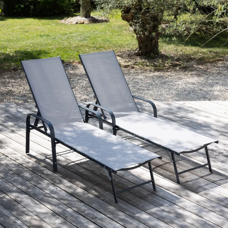 Lot de 2 bains de soleil sardinia en textilène gris struct. Anthracite