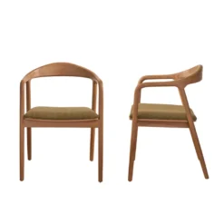 Lot de 2 chaises en teck et velours kaki