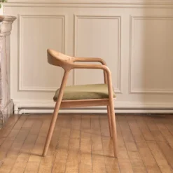 Lot de 2 chaises en teck et velours kaki
