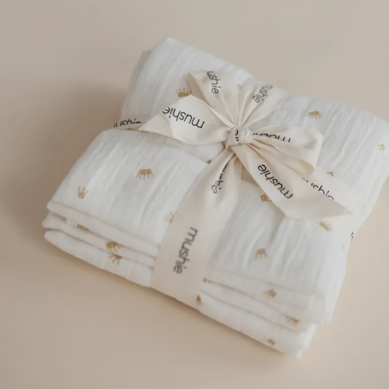Lot de 3 langes en coton bio crowns (60 x 60 cm)