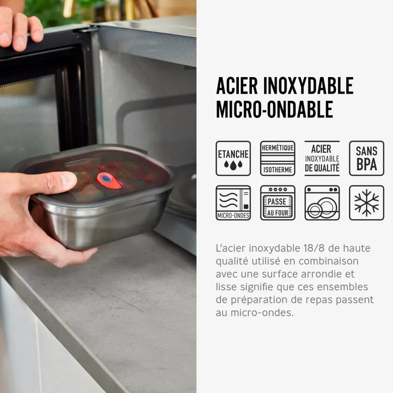 Lunch box en inox micro-ondable -set de 3 x 600ml