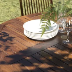 Maeva - table de jardin 4 à 5 pers. Table ronde rabats bois teck huilé