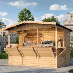 Maison de jardin en bois, étal de marché en bois h232x336x263 cm 6m2 - beige
