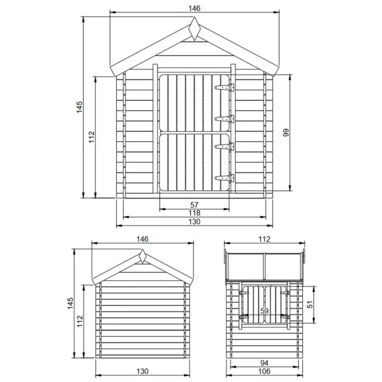 Maison en bois pour enfants sans plancher- 112x146xh143cm-1.1m2