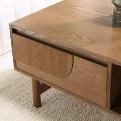 Mario - table basse couleur naturelle 2 tiroirs motif arrondi 2 niches
