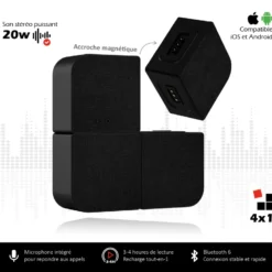 Mini mur d’enceintes bluetooth modulables 4-en-1, 20w rms rechargeable usb