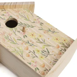 Nichoir en bois artisanal pour mésanges motif fleuri