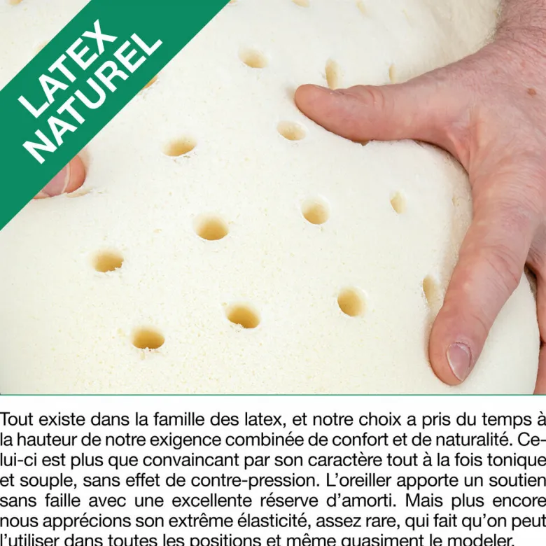 Oreiller en latex naturel d'hévéa - 60 x