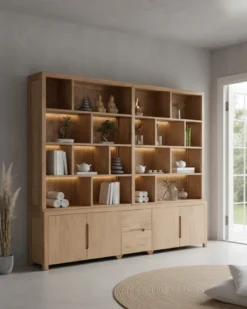 Orlya - grande bibliothèque en bois massif de mindi