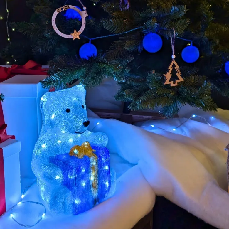 Ours acrylique lumineux avec cadeaux déco de noël