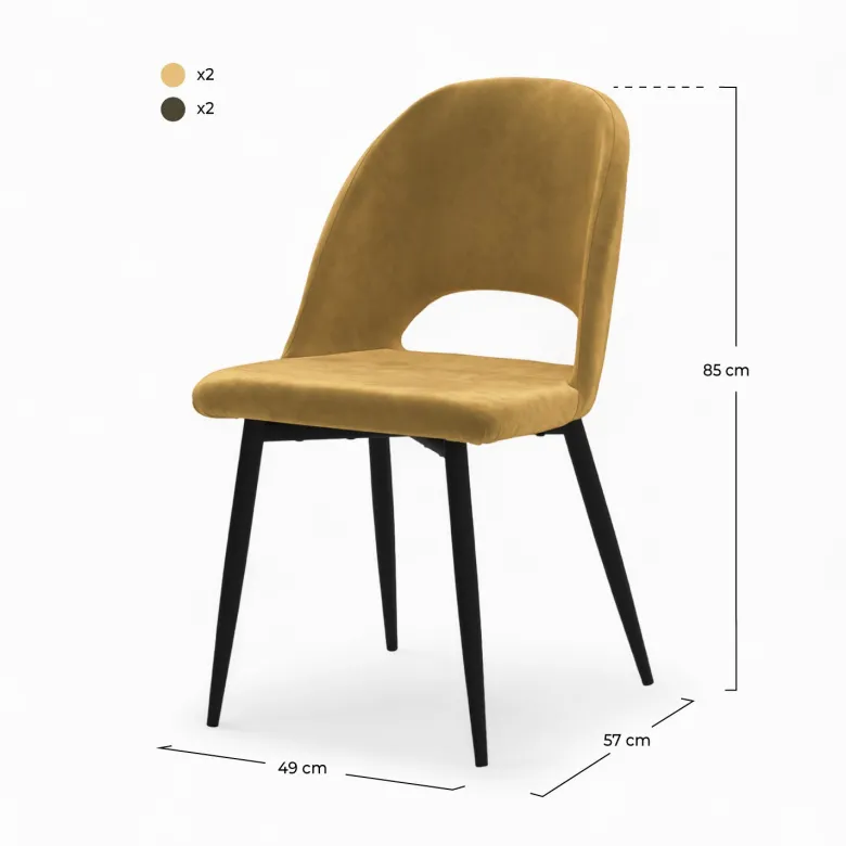 Pack 4 chaises en velours jaune et vert - pénélope