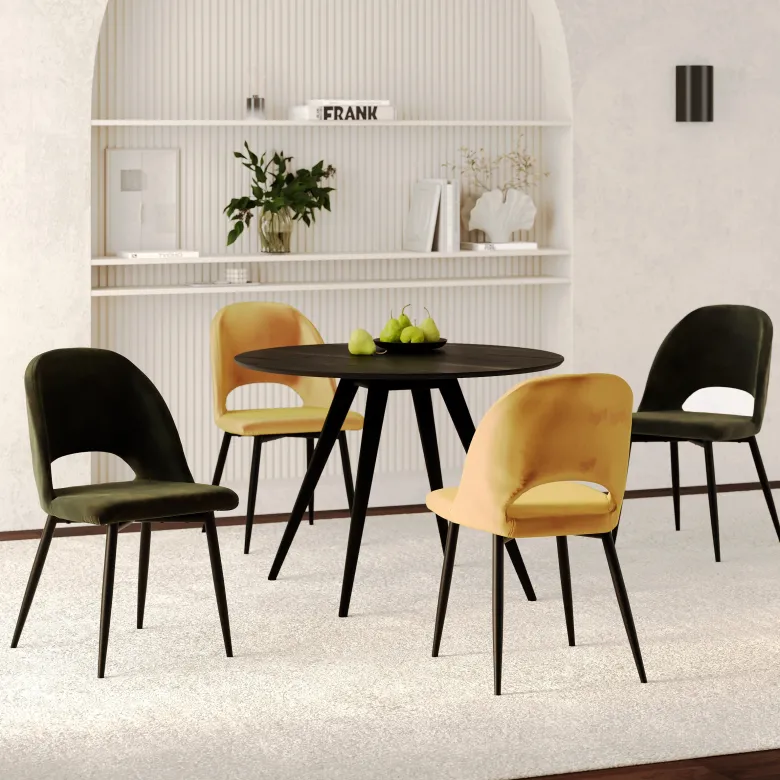 Pack 4 chaises en velours jaune et vert - pénélope