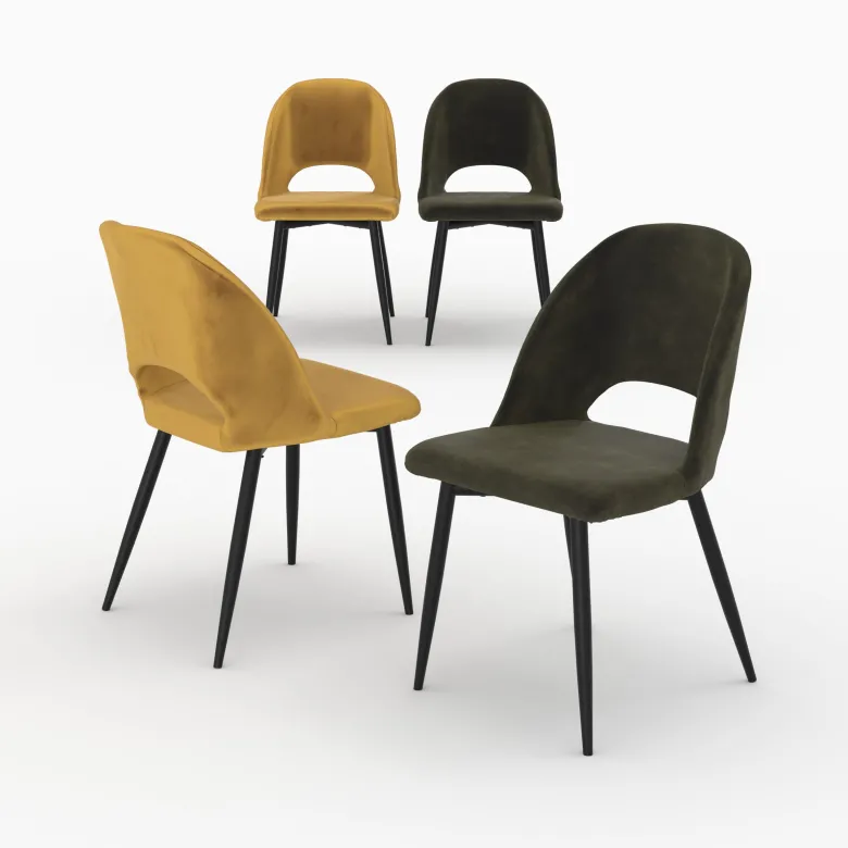 Pack 4 chaises en velours jaune et vert - pénélope