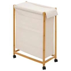 Panier à linge 52l sur roulettes bambou