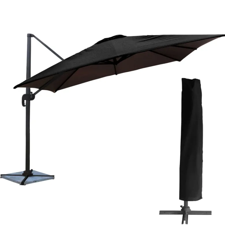 Parasol déporté molokai carré 3x3m noir + housse