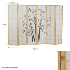 Paravent bois 6 pans bambou clair