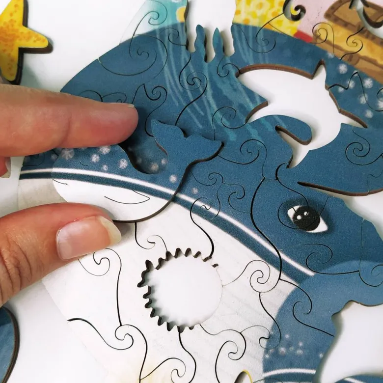 Paulette et sacha puzzle en bois baleine