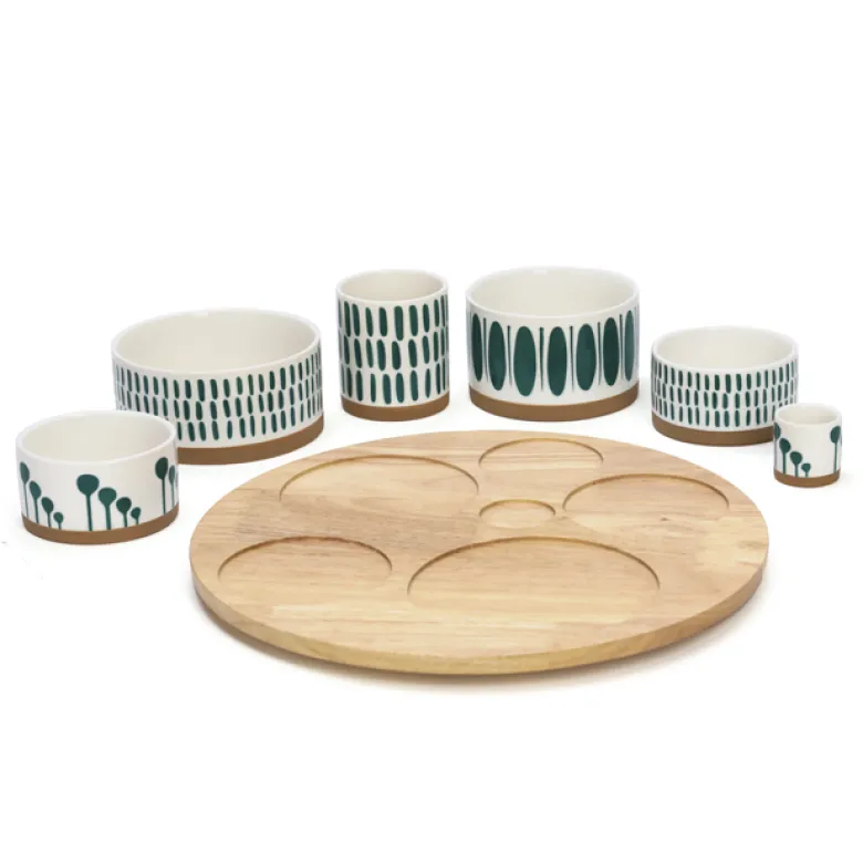 Plateau apéritif bois et porcelaine