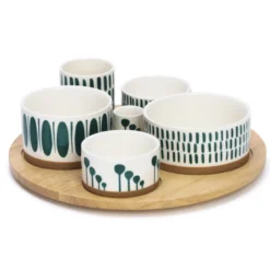 Plateau apéritif bois et porcelaine