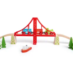 Pont suspendu double en bois