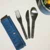 Qwetch set de 3 couverts en inox bleu Bleu foncé
