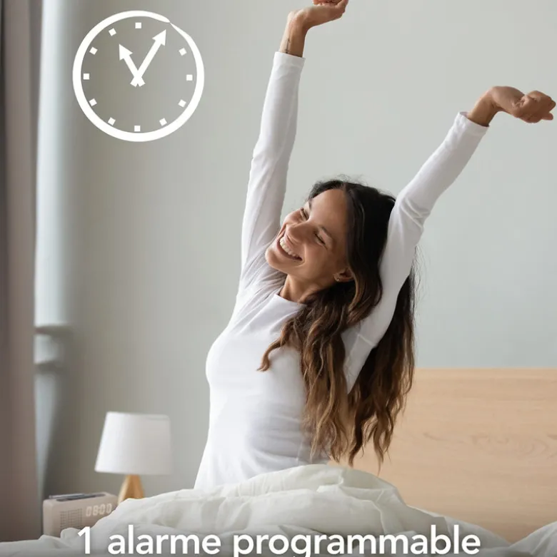 Radio réveil led avec finition bois