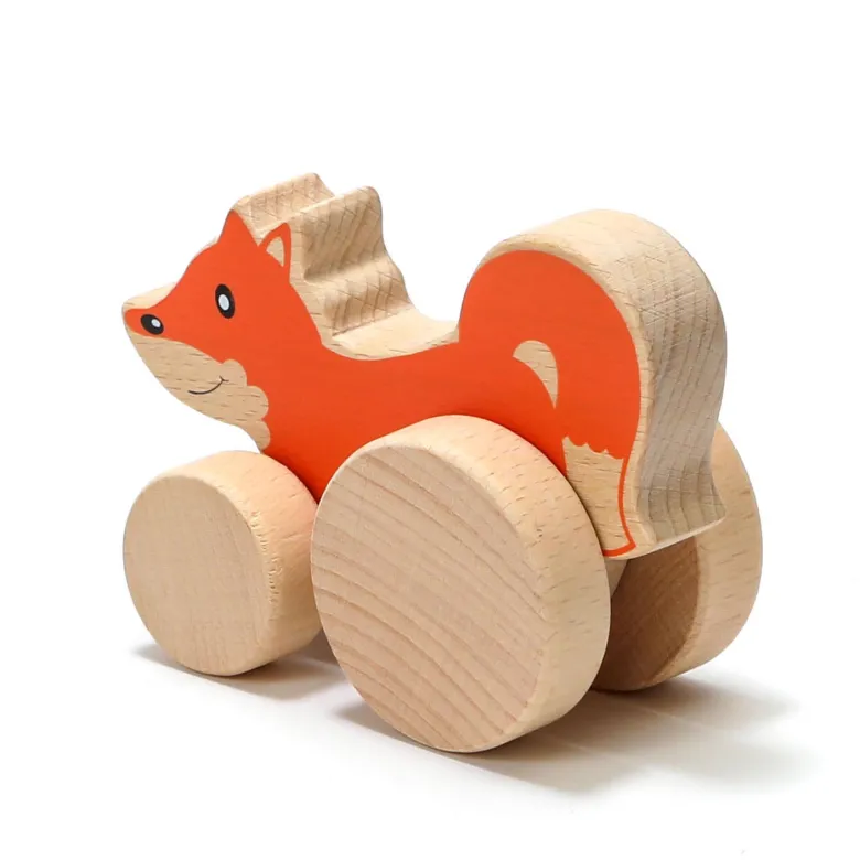Renard à roulettes en bois