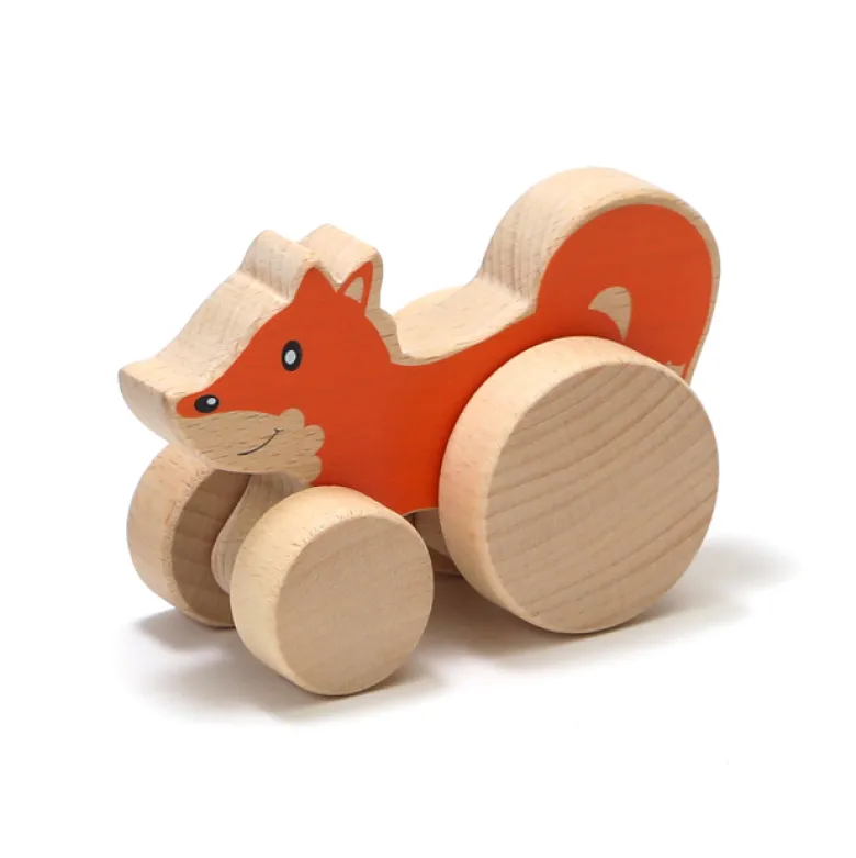 Renard à roulettes en bois